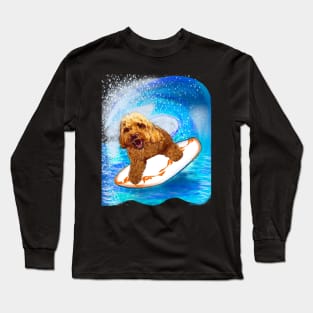 Cavapoo surfing puppy dog   - cavalier king charles spaniel poodle, puppy love Long Sleeve T-Shirt